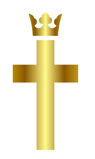 Gold cross with a crown on a white background