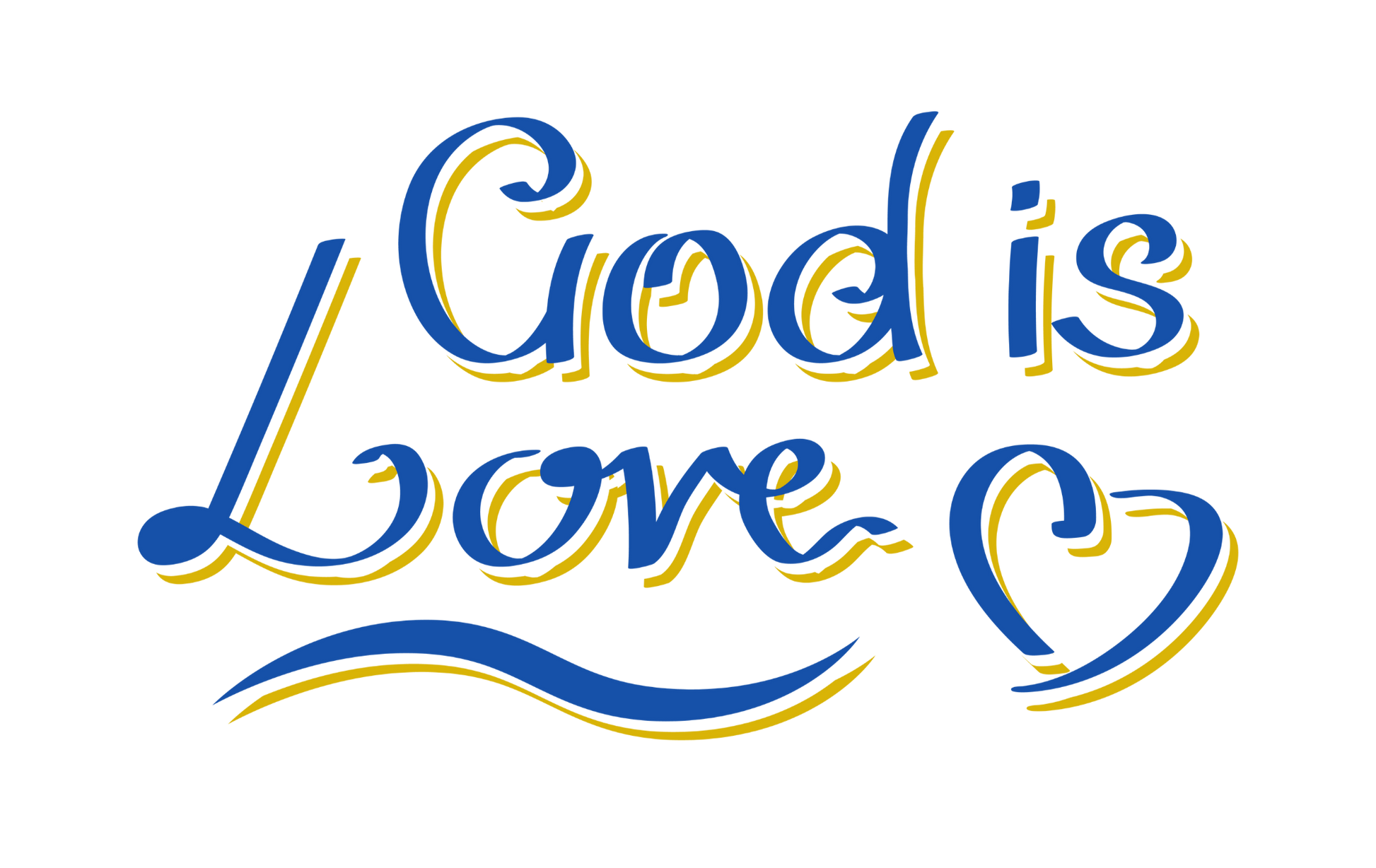 Text 'God is Love' with a heart symbol on a white background