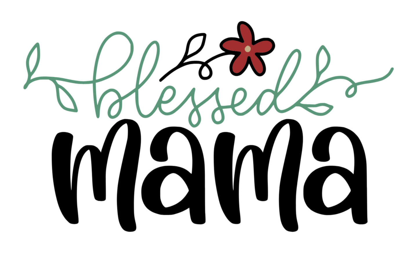 Text 'blessed mama' with decorative elements on a white background