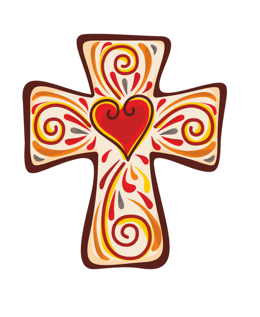 Decorative cross with a heart in the center on a white background