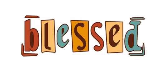 Colorful 'blessed' text on a white background
