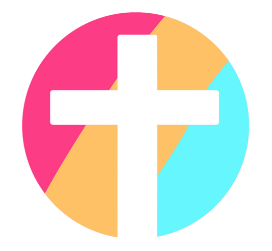 Colorful circle with a white cross in the center on a white background