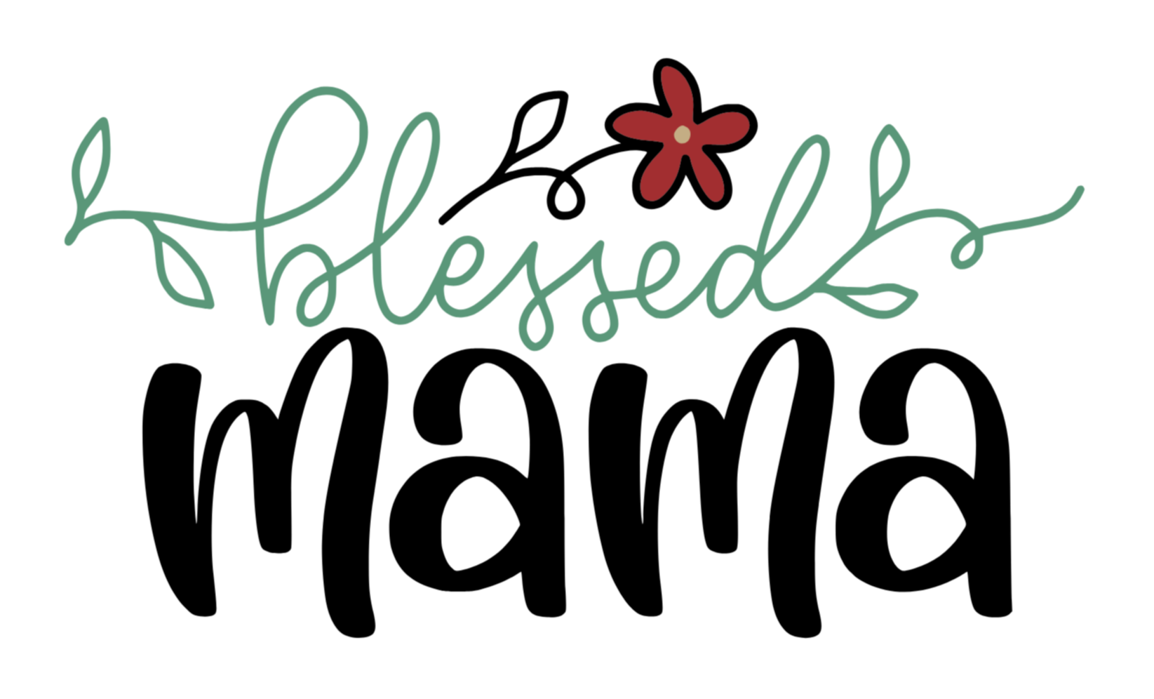 Text 'blessed mama' with decorative elements on a white background