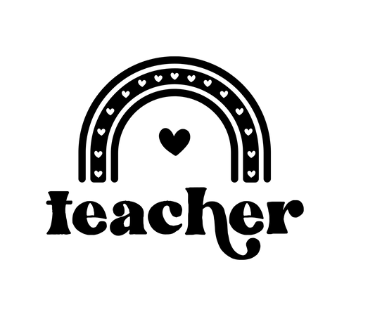 Black rainbow with heart and 'teacher' text on a white background
