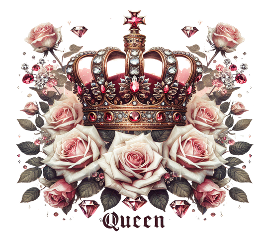 Decorative design with a crown and roses on a white background